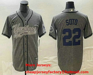 Men's New York Yankees #22 Juan Soto Grey Gridiron Cool Base Stitched Baseball Jersey 01