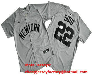 Men's New York Yankees #22 Juan Soto Name Grey Away Limited Cool Base Stitched Jersey