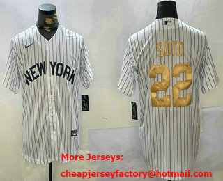 Men's New York Yankees #22 Juan Soto White Pinstripe Fashion Cool Base Jersey