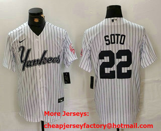 Men's New York Yankees #22 Juan Soto White Pinstripe Fashion Cool Base Jersey