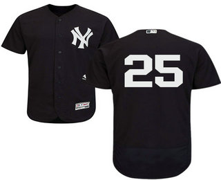 Men's New York Yankees #25 Gleyber Torres Navy Blue No Name Stitched MLB Flex Base Jersey
