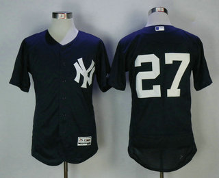 Men's New York Yankees #27 Giancarlo Stanton Navy Blue No Name Stitched MLB Flex Base Jersey