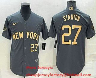 Men's New York Yankees #27 Giancarlo Stanton Number Grey 2022 All Star Stitched Cool Base Nike Jersey