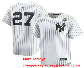 Men's New York Yankees #27 Giancarlo Stanton White Without Name 2024 World Series Home Limited Stitched Jersey