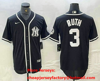 Men's New York Yankees #3 Babe Ruth Black White Cool Base Stitched Jersey