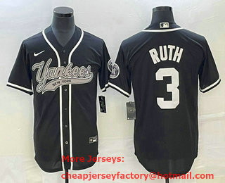 Men's New York Yankees #3 Babe Ruth Black With Patch Cool Base Stitched Baseball Jersey