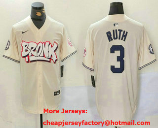 Men's New York Yankees #3 Babe Ruth Cream Limited Stitched Baseball Jersey