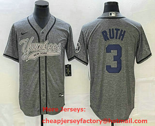 Men's New York Yankees #3 Babe Ruth Grey Gridiron Cool Base Stitched Baseball Jersey