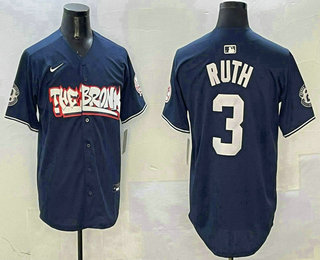 Men's New York Yankees #3 Babe Ruth Navy Fashion Cool Base Jersey