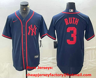 Men's New York Yankees #3 Babe Ruth Navy Red Fashion Cool Base Jersey