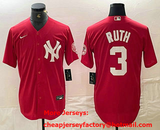 Men's New York Yankees #3 Babe Ruth Red Fashion Cool Base Jersey