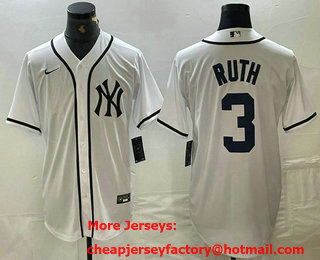 Men's New York Yankees #3 Babe Ruth White Fashion Cool Base Jersey