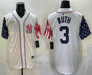 Men's New York Yankees #3 Babe Ruth White USA Limited Fashion Stitched Jersey