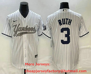 Men's New York Yankees #3 Babe Ruth White With Patch Cool Base Stitched Baseball Jersey