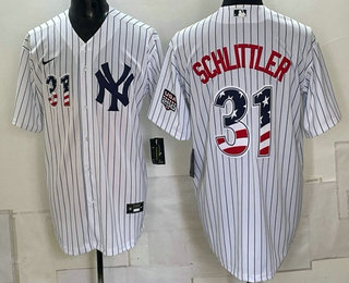 Men's New York Yankees #31 Cam Schlittler White USA 250 Fourth of July Home Stadium Stitched Jersey