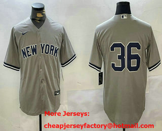 Men's New York Yankees #36 Carlos Beltran Grey Without Name 2024 World Series Stitched Jersey