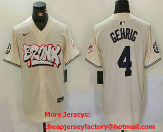 Men's New York Yankees #4 Lou Gehrig Cream Limited Stitched Baseball Jersey