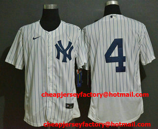 Men's New York Yankees #4 Lou Gehrig White Home No Name Stitched MLB Flex Base Nike Jersey