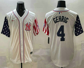 Men's New York Yankees #4 Lou Gehrig White USA Limited Fashion Stitched Jersey