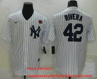 Men's New York Yankees #42 Mariano Rivera White Stitched Rose Nike Cool Base Throwback Jersey