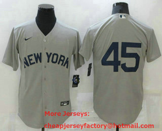 Men's New York Yankees #45 Gerrit Cole 2021 Grey Field of Dreams Cool Base Stitched Baseball Jersey