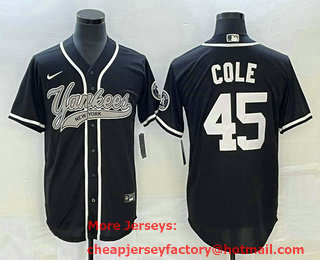 Men's New York Yankees #45 Gerrit Cole Black With Patch Cool Base Stitched Baseball Jersey