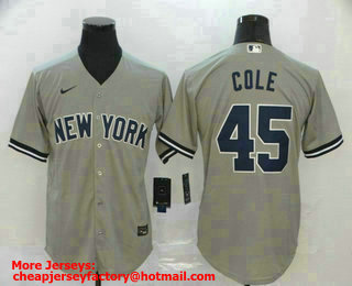 Men's New York Yankees #45 Gerrit Cole Gray Stitched MLB Cool Base Nike Jersey
