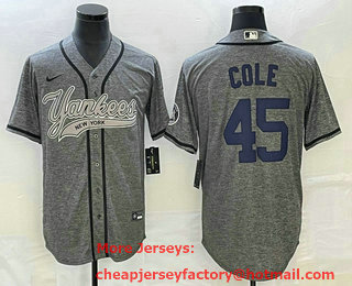 Men's New York Yankees #45 Gerrit Cole Grey Gridiron Cool Base Stitched Baseball Jersey