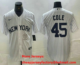 Men's New York Yankees #45 Gerrit Cole White 2024 Cool Base Stitched Jersey 12