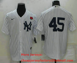 Men's New York Yankees #45 Gerrit Cole White No Name Stitched Rose Nike Cool Base Throwback Jersey