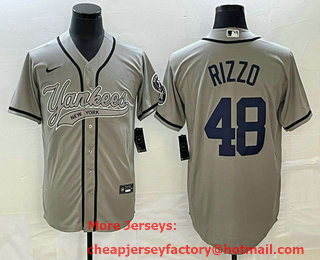 Men's New York Yankees #48 Anthony Rizzo Grey With Patch Cool Base Stitched Baseball Jersey