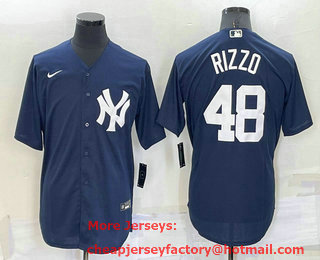 Men's New York Yankees #48 Anthony Rizzo Navy Blue Stitched Nike Cool Base Throwback Jersey