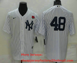 Men's New York Yankees #48 Anthony Rizzo White No Name Stitched Rose Nike Cool Base Throwback Jersey