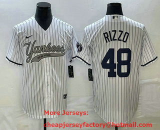 Men's New York Yankees #48 Anthony Rizzo White With Patch Cool Base Stitched Baseball Jersey