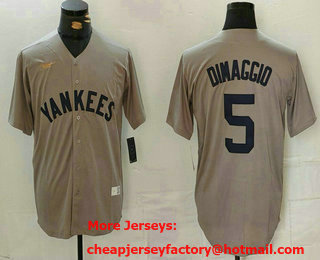 Men's New York Yankees #5 Joe DiMaggio Name Grey Stitched Nike Throwback Jersey