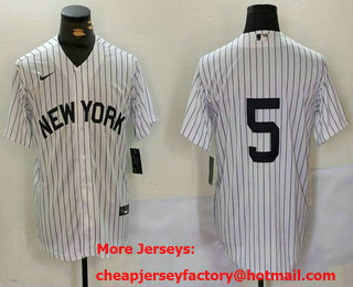 Men's New York Yankees #5 Joe DiMaggio White No Name Cool Base Stitched Jersey