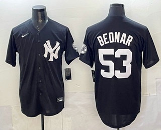Men's New York Yankees #53 David Bednar Black Throwback Cool Base Jersey