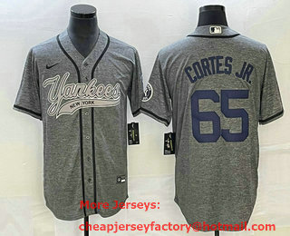 Men's New York Yankees #65 Nestor Cortes Jr Grey Gridiron Cool Base Stitched Baseball Jersey