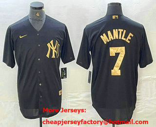 Men's New York Yankees #7 Mickey Mantle Black Gold Cool Base Stitched Jersey