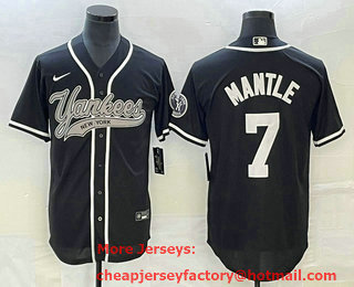 Men's New York Yankees #7 Mickey Mantle Black With Patch Cool Base Stitched Baseball Jersey