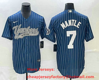 Men's New York Yankees #7 Mickey Mantle Blue Pinstripe Cool Base Stitched Baseball Jersey