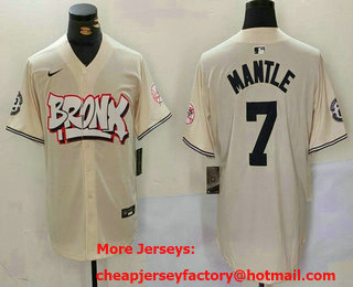 Men's New York Yankees #7 Mickey Mantle Cream Limited Stitched Baseball Jersey