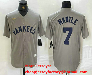 Men's New York Yankees #7 Mickey Mantle Name Grey Stitched Nike Throwback Jersey