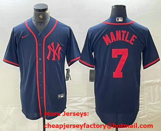 Men's New York Yankees #7 Mickey Mantle Navy Red Fashion Cool Base Jersey