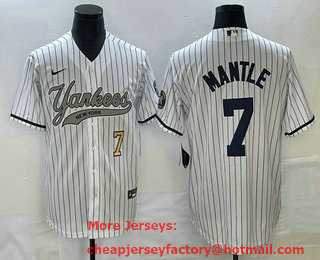 Men's New York Yankees #7 Mickey Mantle Number White With Patch Cool Base Stitched Baseball Jersey