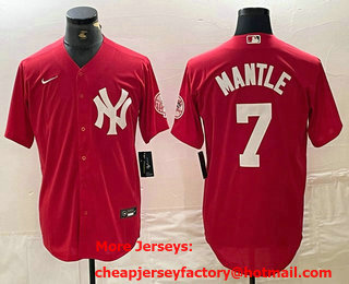 Men's New York Yankees #7 Mickey Mantle Red Fashion Cool Base Jersey