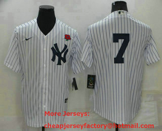 Men's New York Yankees #7 Mickey Mantle White No Name Stitched Rose Nike Cool Base Throwback Jersey