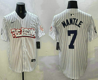 Men's New York Yankees #7 Mickey Mantle White Pinstripe Fashion Cool Base Jersey