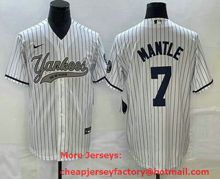 Men's New York Yankees #7 Mickey Mantle White With Patch Cool Base Stitched Baseball Jersey