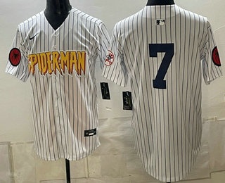 Men's New York Yankees #7 Mickey Mantle X Spider Man White Limited Stitched Baseball Jersey